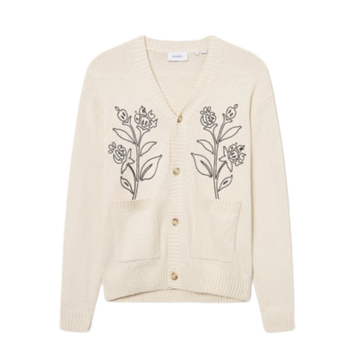 Brad Embroidery Cardigan - Ivory