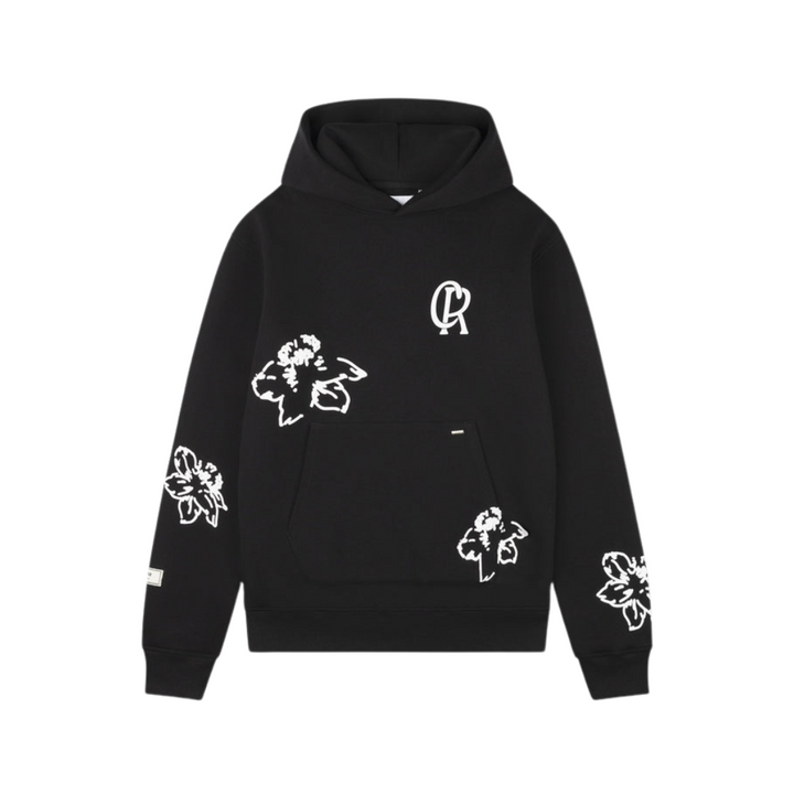 Initial Flower Hoodie - Black